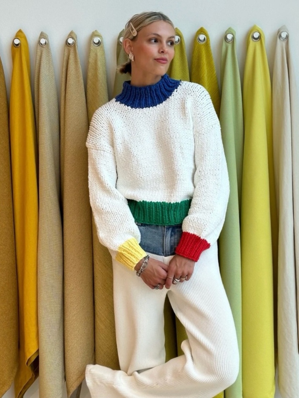 Yellow The Label Zora Chunky Sweater in Primary Colors Size Medium